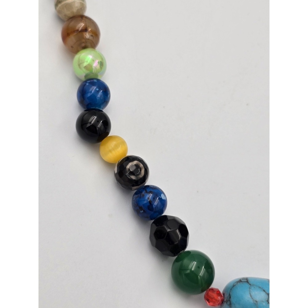 Colorful Multi Gem Stone Beaded Necklace Turquoise Style Center Bead - Picture 4 of 12
